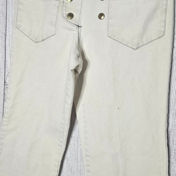 VTG 60s 70s White Sailor Flare Pants Snap Front High Waist Denim, 28x30 - Picture 4 of 8